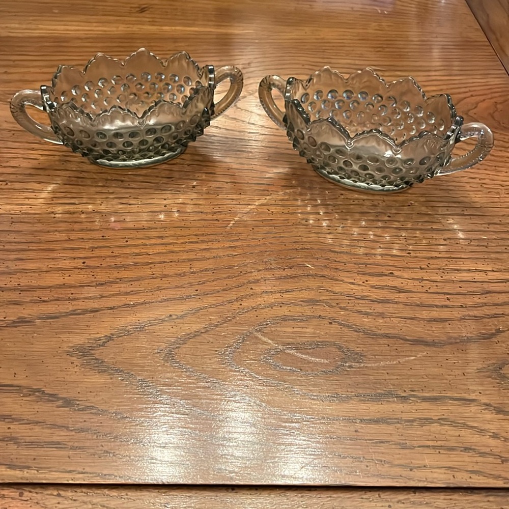 Fenton double‎ handled hobnail dishes, set of 2
